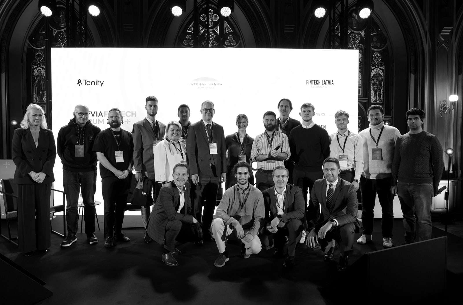 Fintech Latvia Association community on stage at a previous event